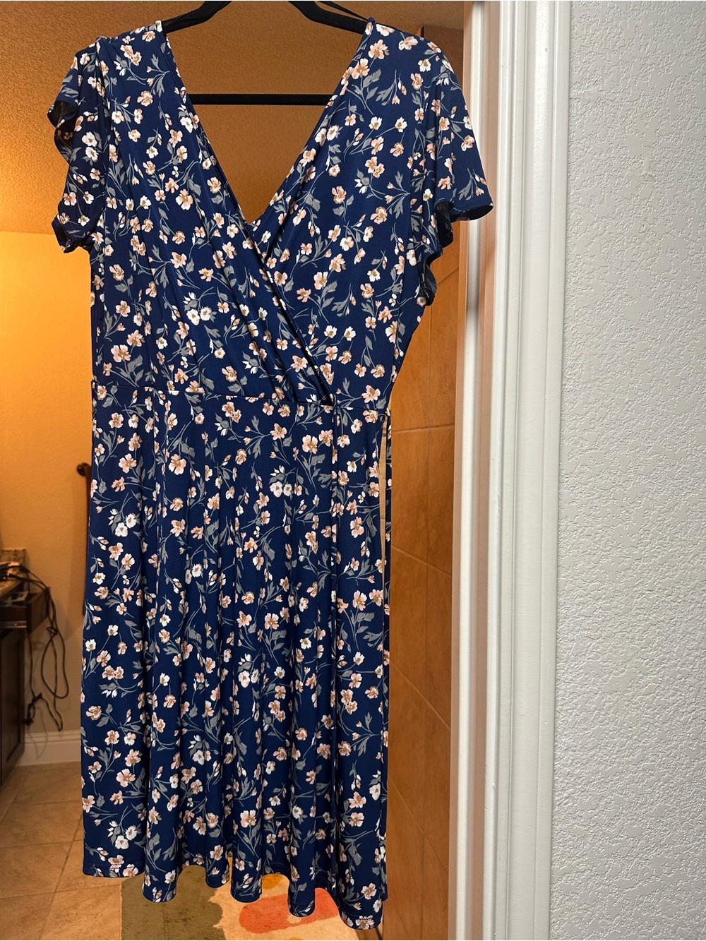 Kaileigh Navy Floral Wrap Midi Dress